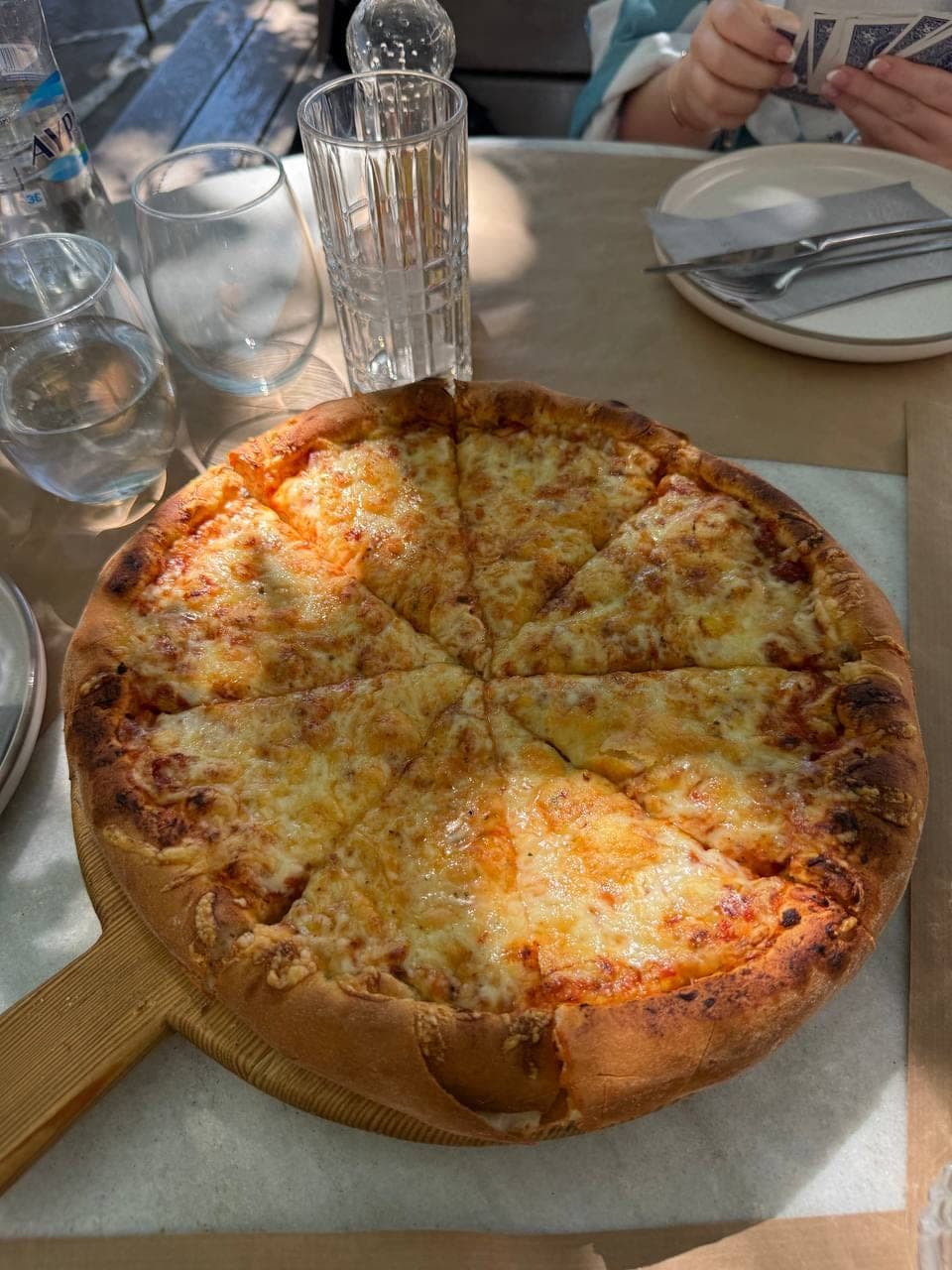 Margarita pizza and Naxos potatoes in Filoti
