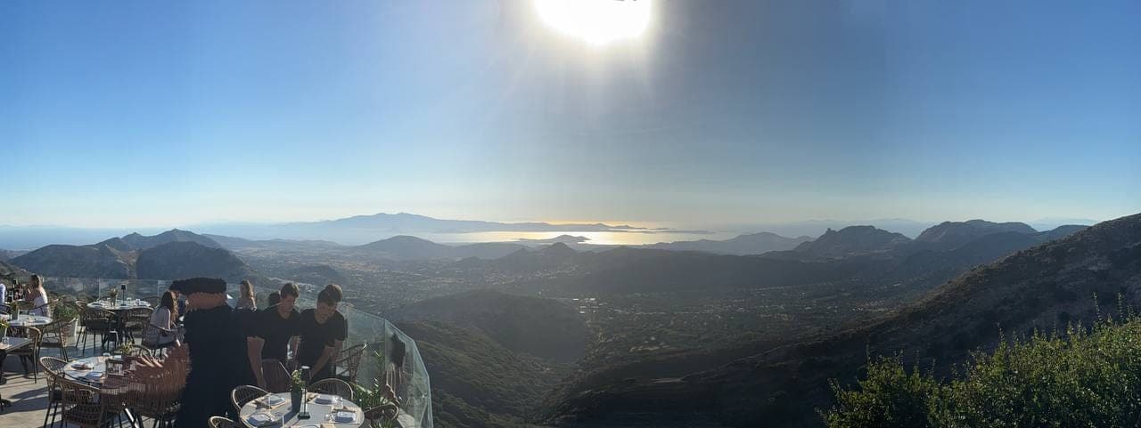 Our beach straight ahead, Old Naxos Town to the right, Paros across the water, Mykonos off to the side